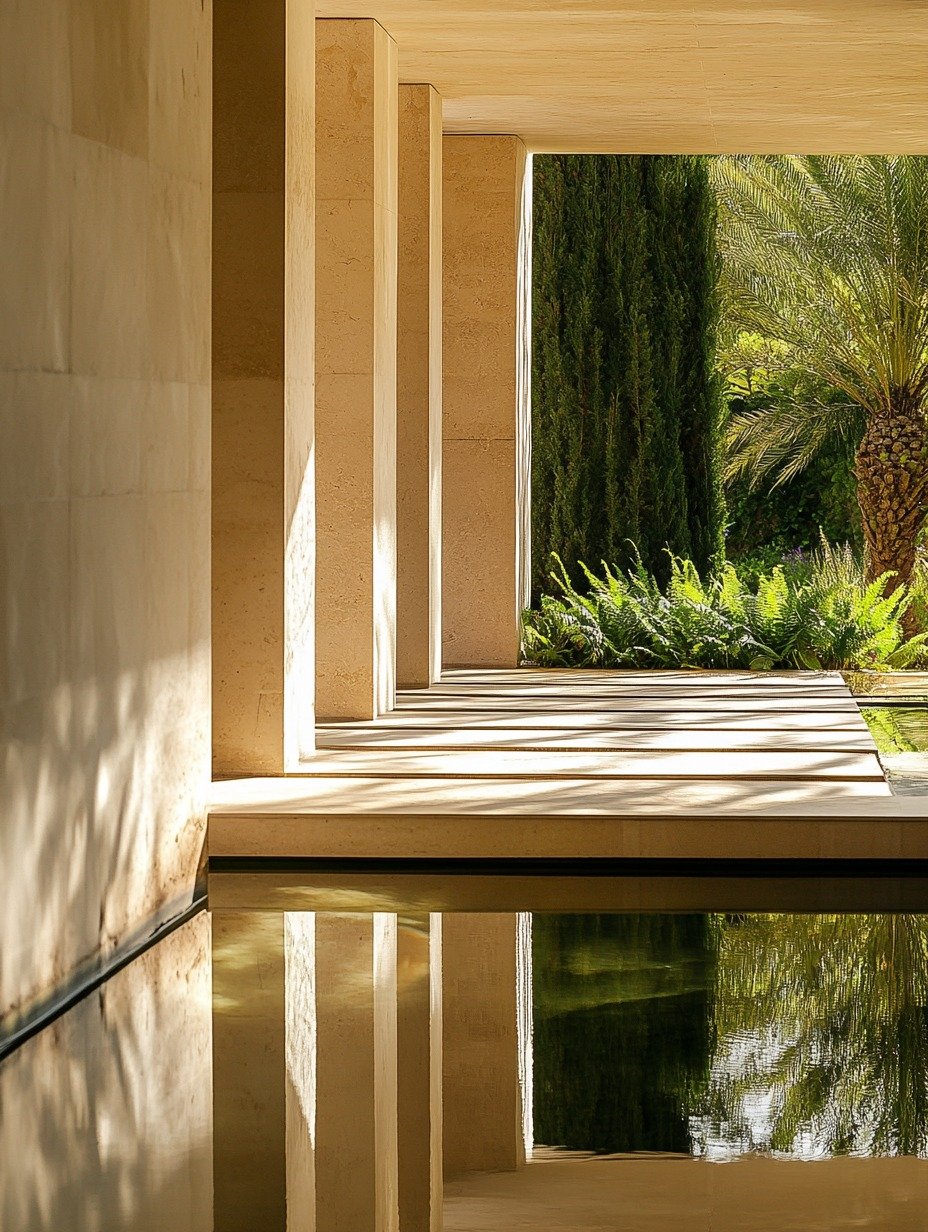 Casa Caliza, galería de piedra junto al agua